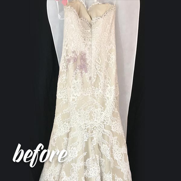 Wedding Dress Wine Stain Removal before